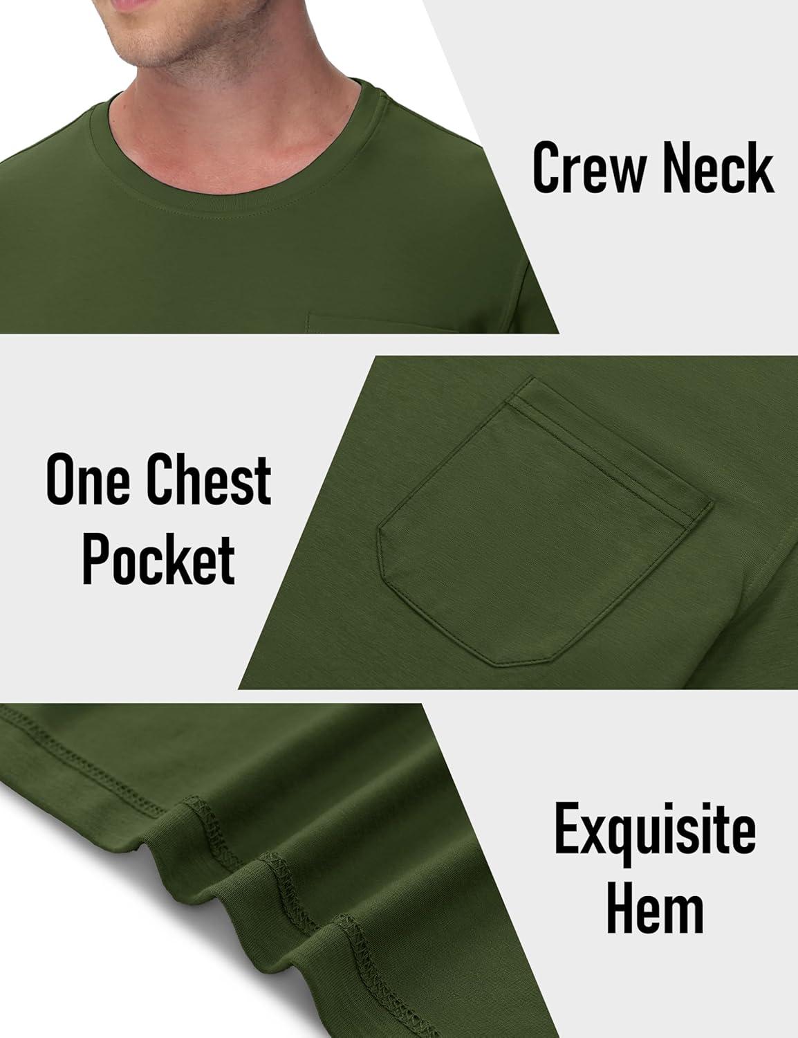 imageMAGCOMSEN Mens Pocket T Shirts Cooling UPF 50 Summer Tee Shirt Short Sleeve Crewneck Tee Cotton Lightweight Casual TShirtArmy Green