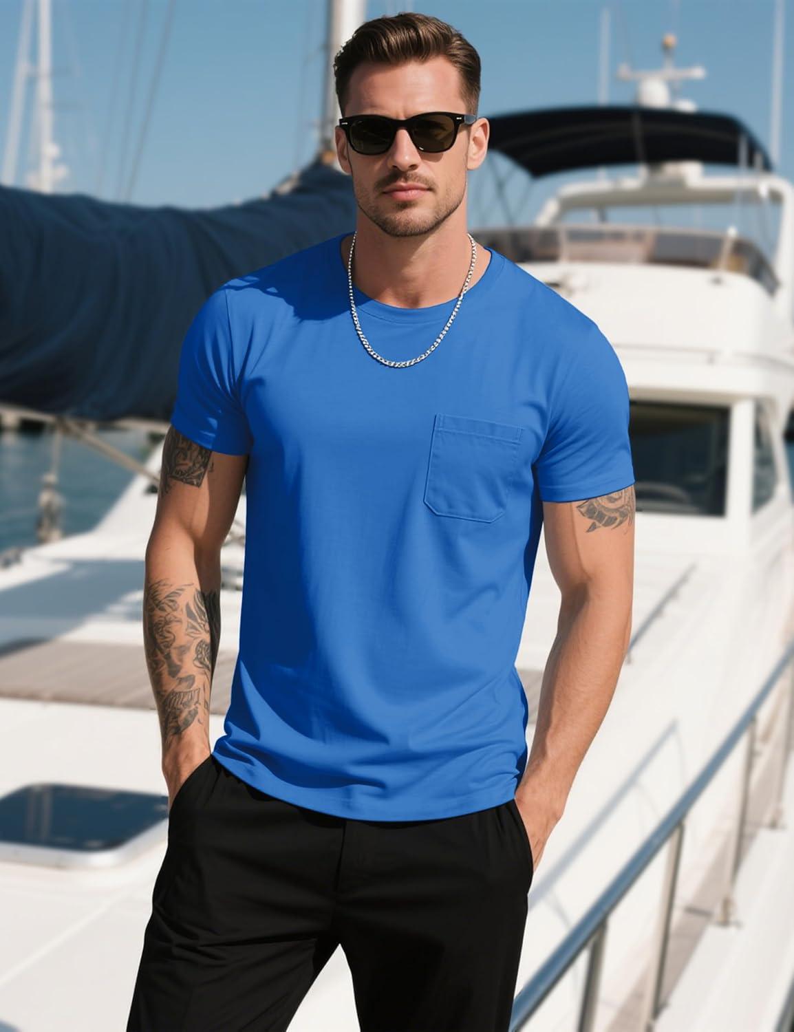 imageMAGCOMSEN Mens Pocket T Shirts Cooling UPF 50 Summer Tee Shirt Short Sleeve Crewneck Tee Cotton Lightweight Casual TShirtAzure