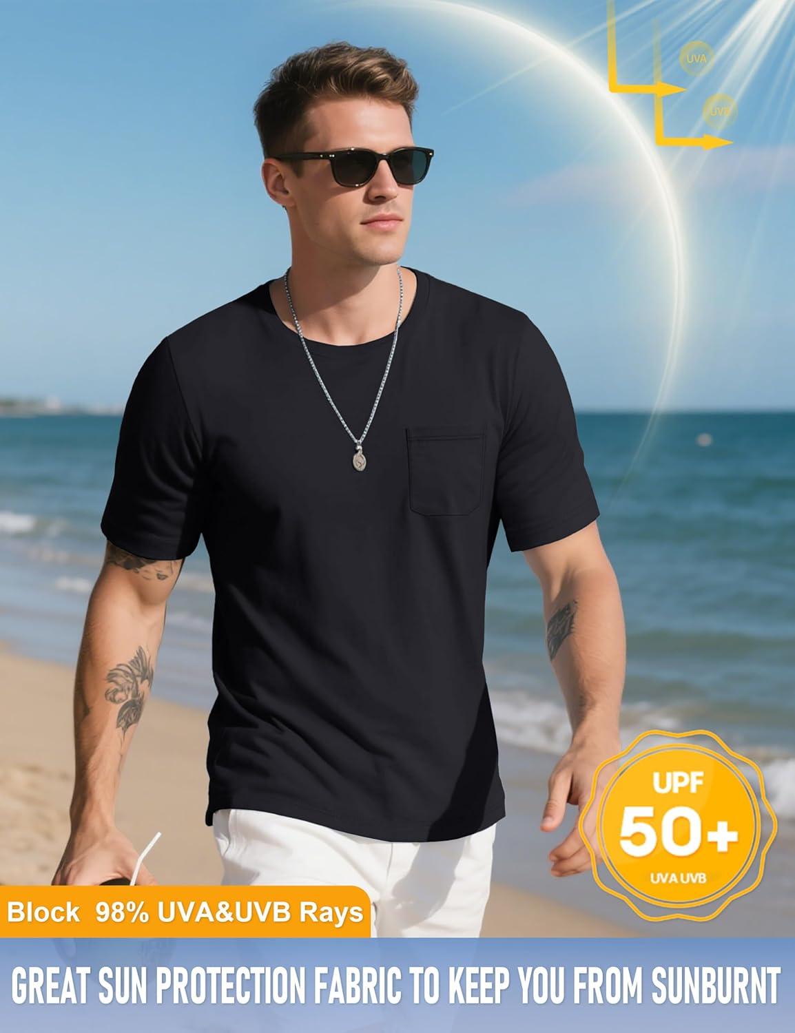 imageMAGCOMSEN Mens Pocket T Shirts Cooling UPF 50 Summer Tee Shirt Short Sleeve Crewneck Tee Cotton Lightweight Casual TShirtBlack