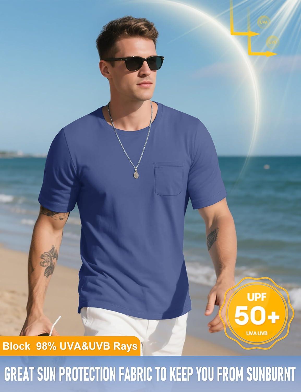 imageMAGCOMSEN Mens Pocket T Shirts Cooling UPF 50 Summer Tee Shirt Short Sleeve Crewneck Tee Cotton Lightweight Casual TShirtBlue Gray