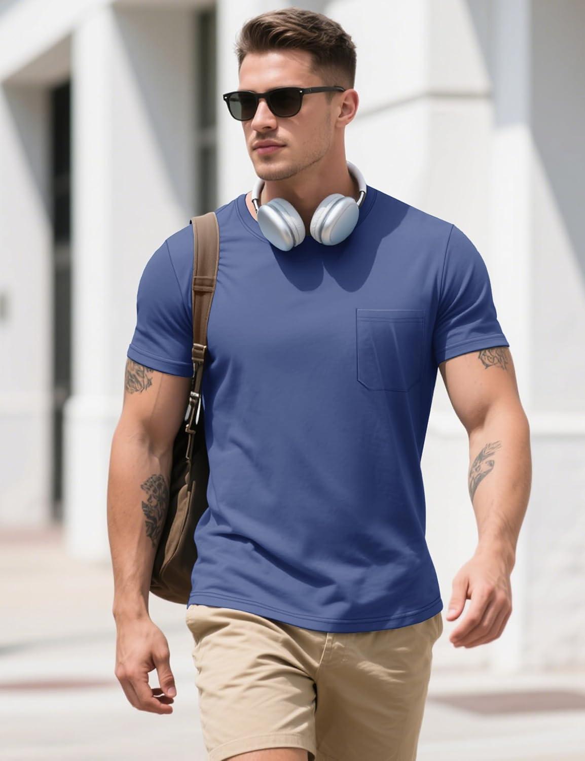 imageMAGCOMSEN Mens Pocket T Shirts Cooling UPF 50 Summer Tee Shirt Short Sleeve Crewneck Tee Cotton Lightweight Casual TShirtBlue Gray