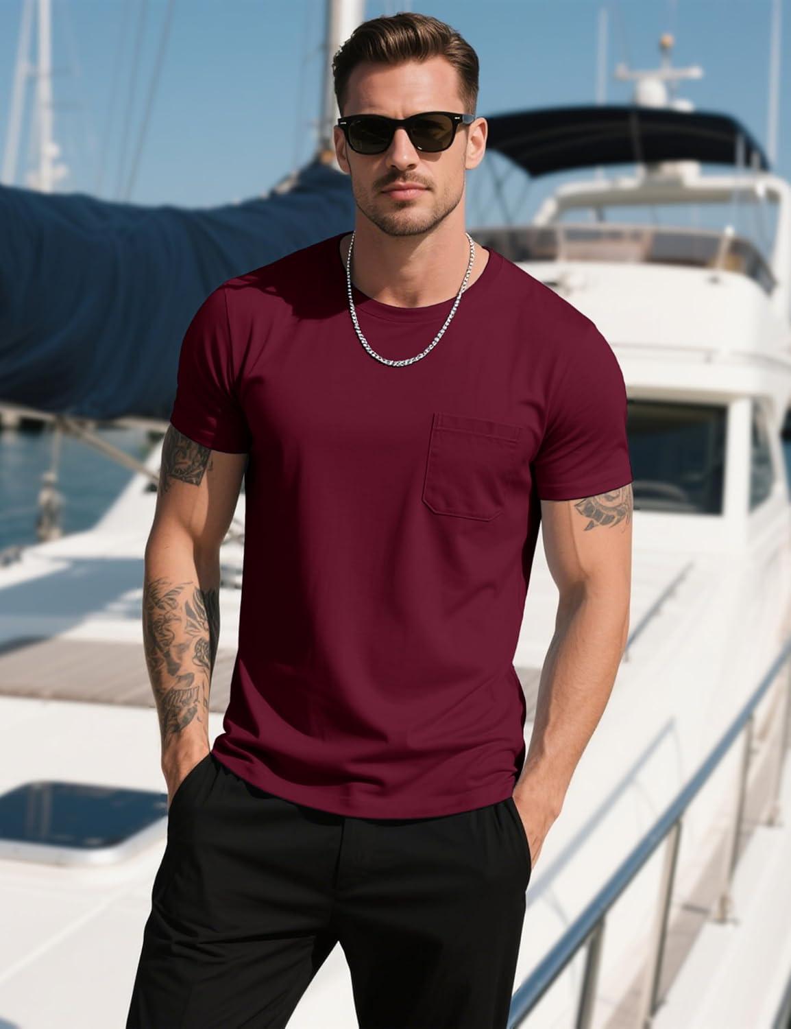 imageMAGCOMSEN Mens Pocket T Shirts Cooling UPF 50 Summer Tee Shirt Short Sleeve Crewneck Tee Cotton Lightweight Casual TShirtBurgundy