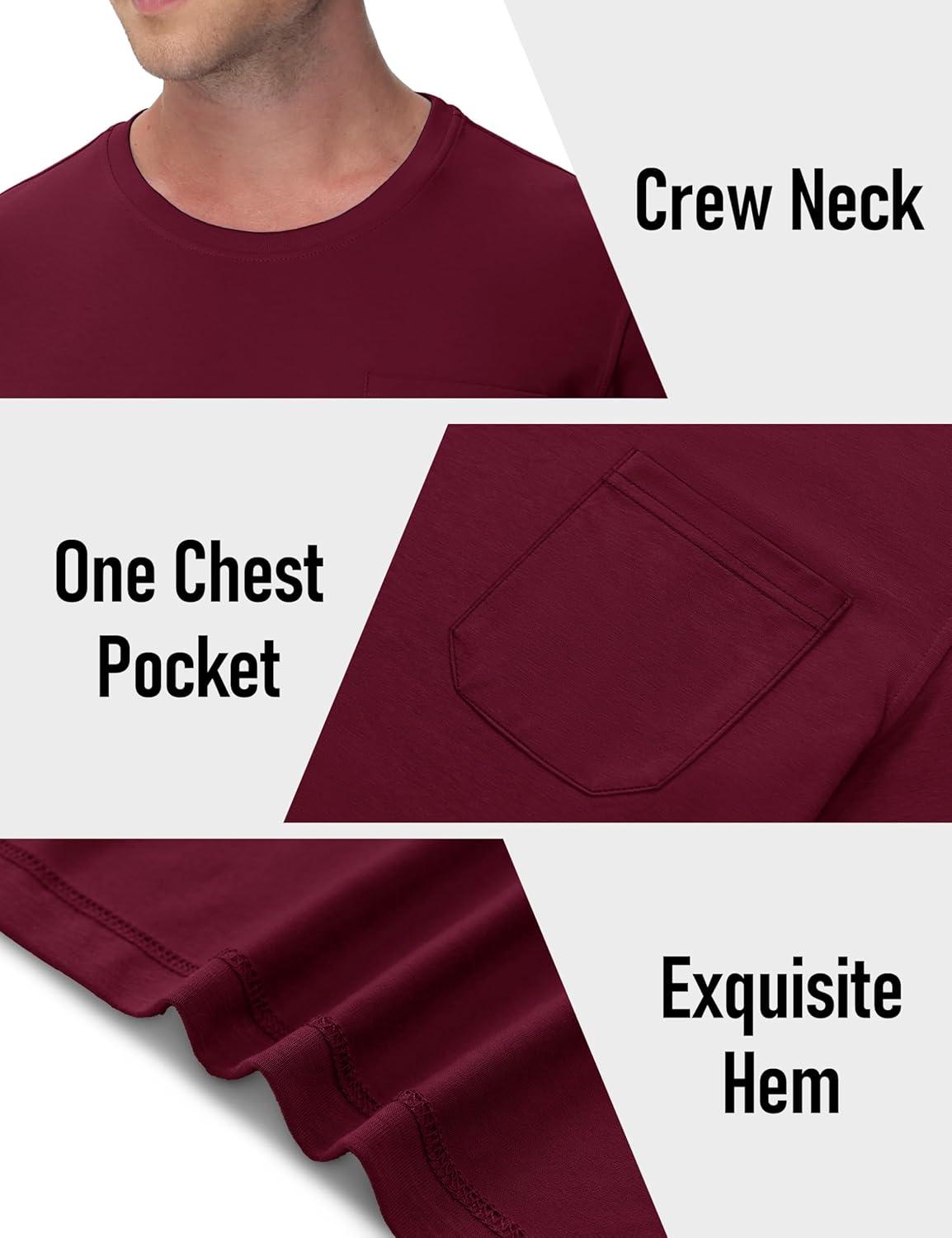 imageMAGCOMSEN Mens Pocket T Shirts Cooling UPF 50 Summer Tee Shirt Short Sleeve Crewneck Tee Cotton Lightweight Casual TShirtBurgundy