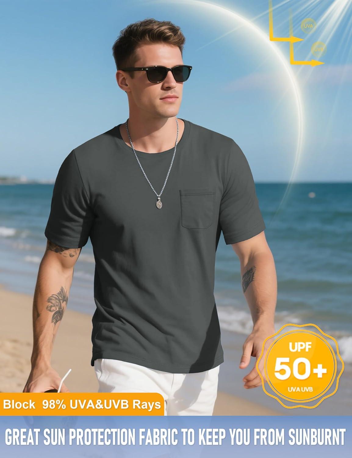 imageMAGCOMSEN Mens Pocket T Shirts Cooling UPF 50 Summer Tee Shirt Short Sleeve Crewneck Tee Cotton Lightweight Casual TShirtGray