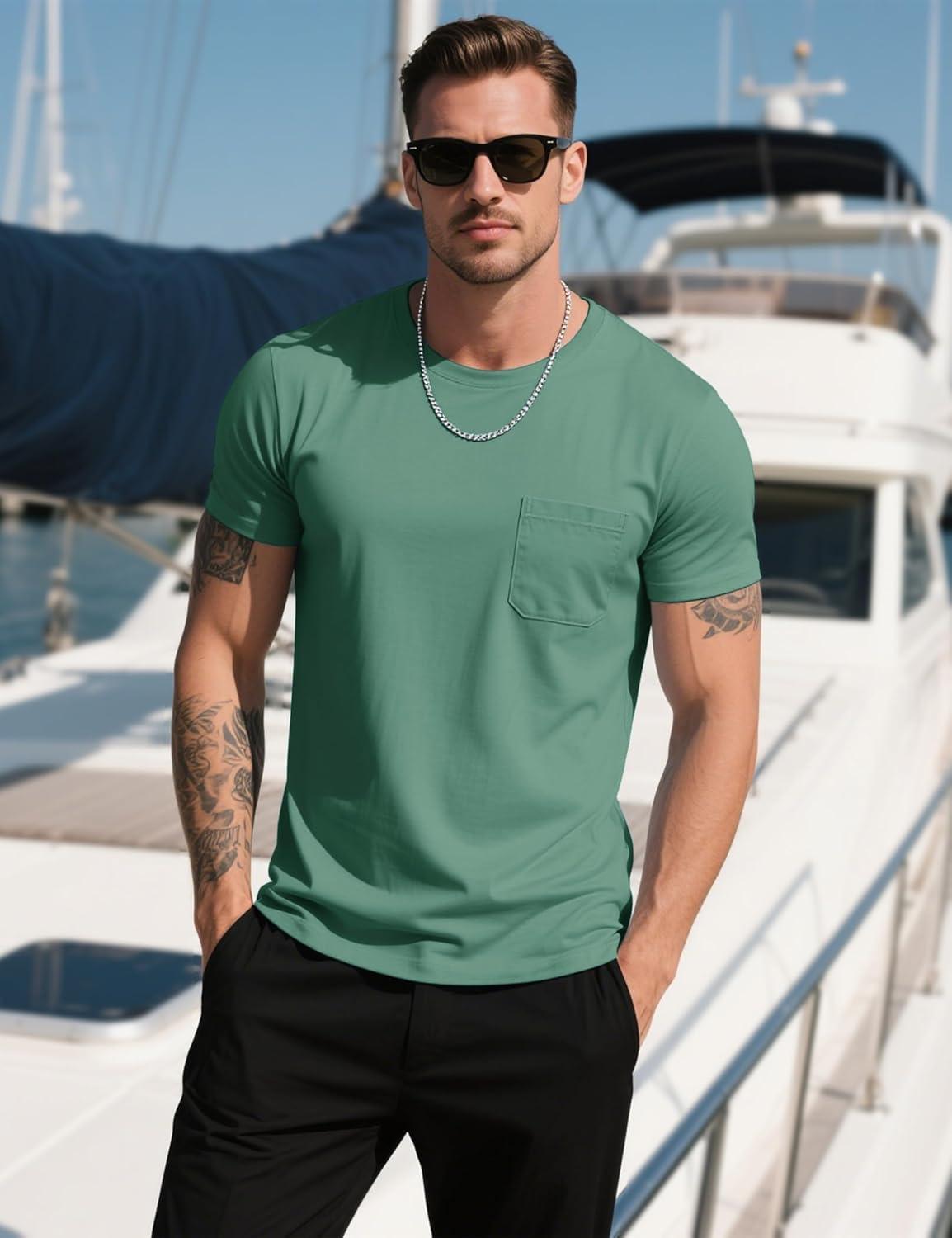 imageMAGCOMSEN Mens Pocket T Shirts Cooling UPF 50 Summer Tee Shirt Short Sleeve Crewneck Tee Cotton Lightweight Casual TShirtGray Green