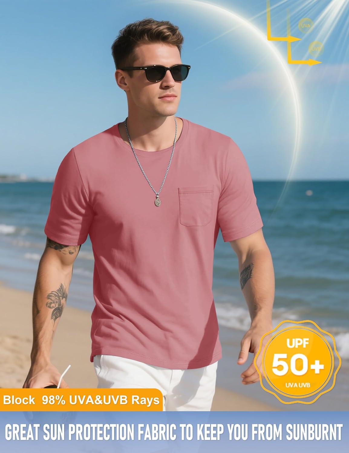 imageMAGCOMSEN Mens Pocket T Shirts Cooling UPF 50 Summer Tee Shirt Short Sleeve Crewneck Tee Cotton Lightweight Casual TShirtGray Pink