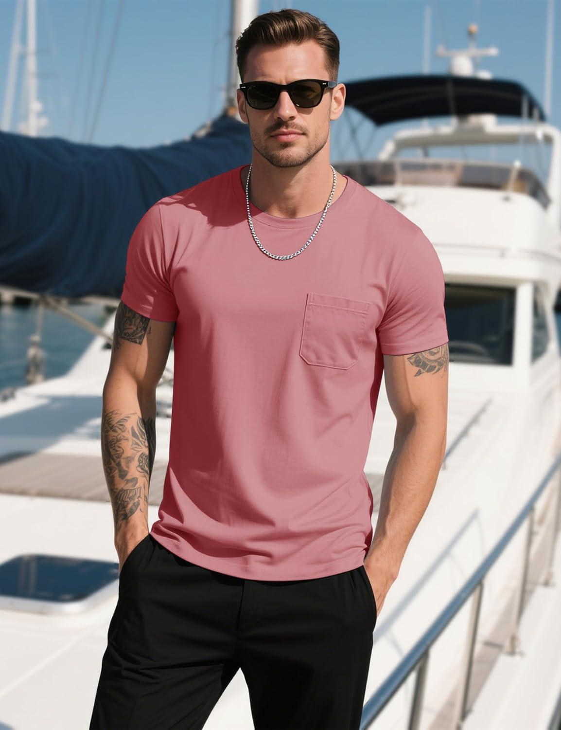 imageMAGCOMSEN Mens Pocket T Shirts Cooling UPF 50 Summer Tee Shirt Short Sleeve Crewneck Tee Cotton Lightweight Casual TShirtGray Pink