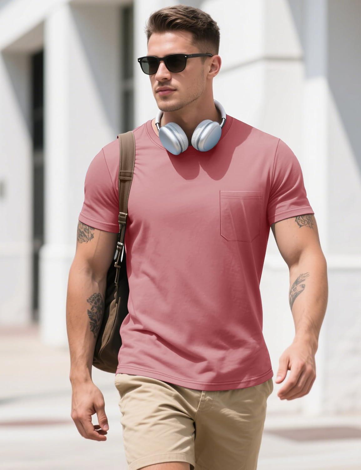 imageMAGCOMSEN Mens Pocket T Shirts Cooling UPF 50 Summer Tee Shirt Short Sleeve Crewneck Tee Cotton Lightweight Casual TShirtGray Pink