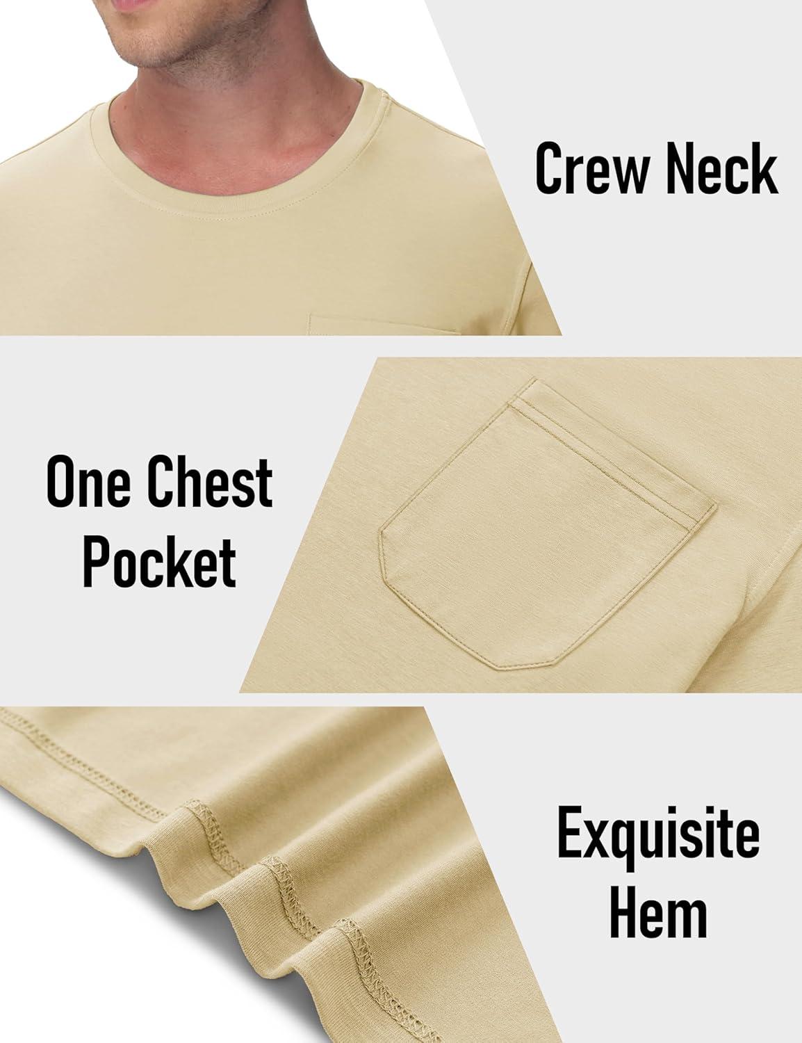 imageMAGCOMSEN Mens Pocket T Shirts Cooling UPF 50 Summer Tee Shirt Short Sleeve Crewneck Tee Cotton Lightweight Casual TShirtLight Apricot
