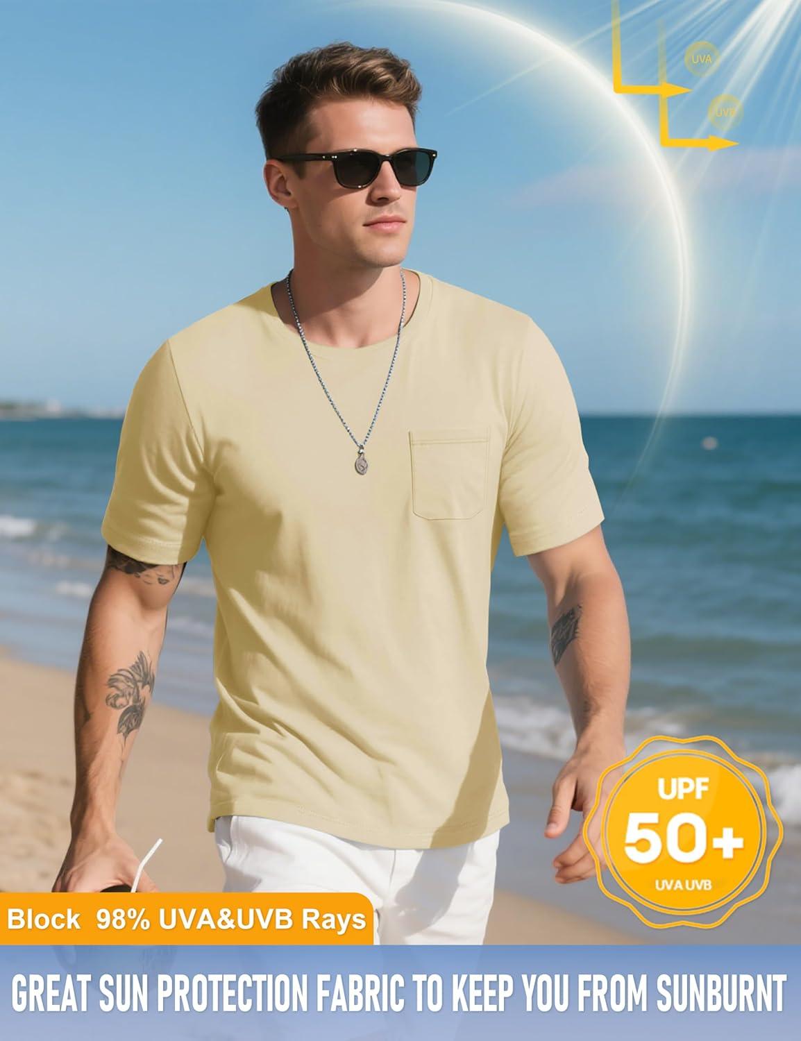 imageMAGCOMSEN Mens Pocket T Shirts Cooling UPF 50 Summer Tee Shirt Short Sleeve Crewneck Tee Cotton Lightweight Casual TShirtLight Apricot