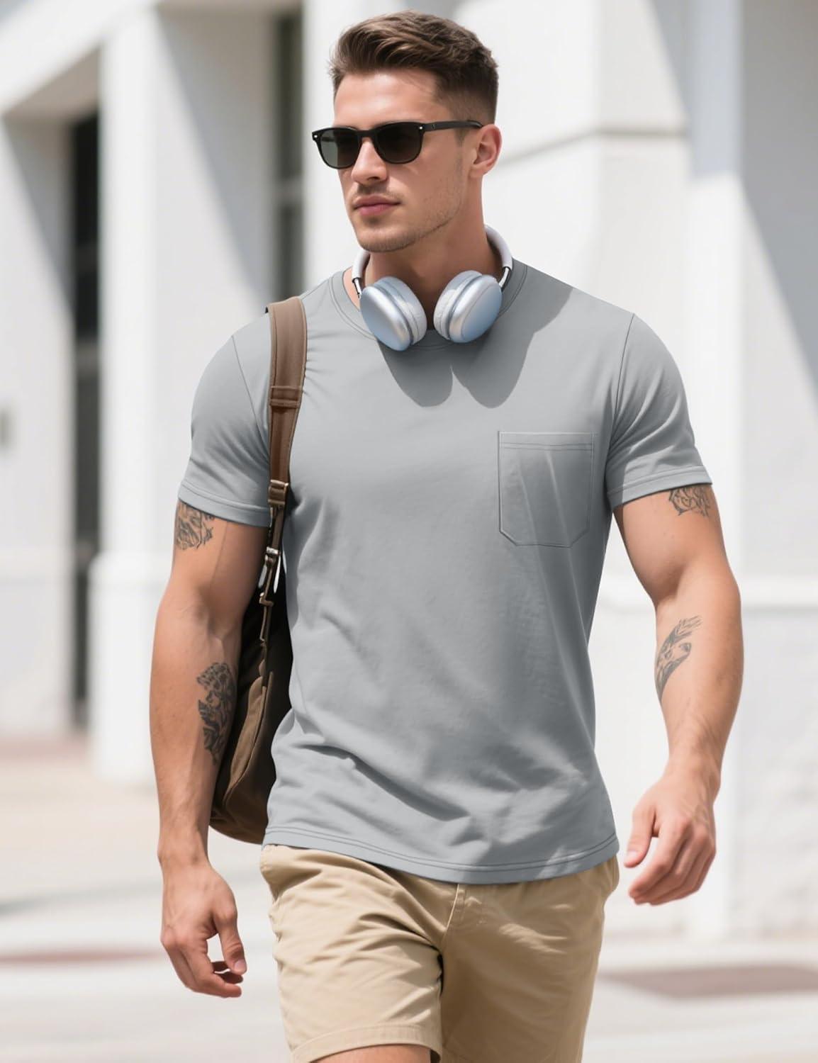 imageMAGCOMSEN Mens Pocket T Shirts Cooling UPF 50 Summer Tee Shirt Short Sleeve Crewneck Tee Cotton Lightweight Casual TShirtLight Grey