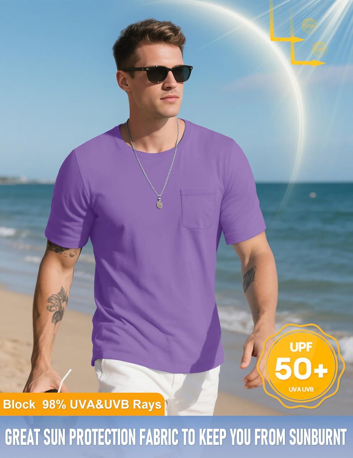imageMAGCOMSEN Mens Pocket T Shirts Cooling UPF 50 Summer Tee Shirt Short Sleeve Crewneck Tee Cotton Lightweight Casual TShirtLight Purple