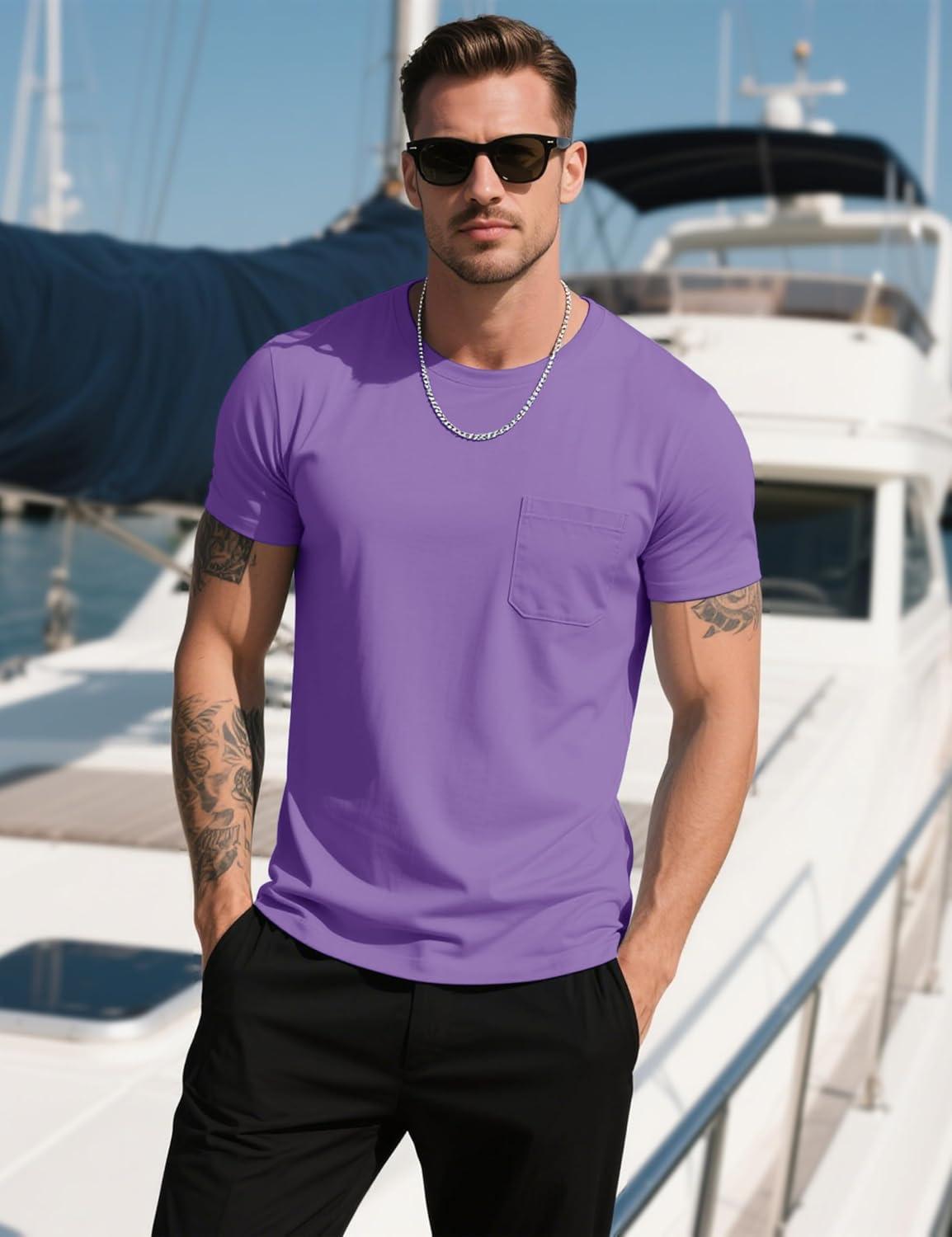 imageMAGCOMSEN Mens Pocket T Shirts Cooling UPF 50 Summer Tee Shirt Short Sleeve Crewneck Tee Cotton Lightweight Casual TShirtLight Purple