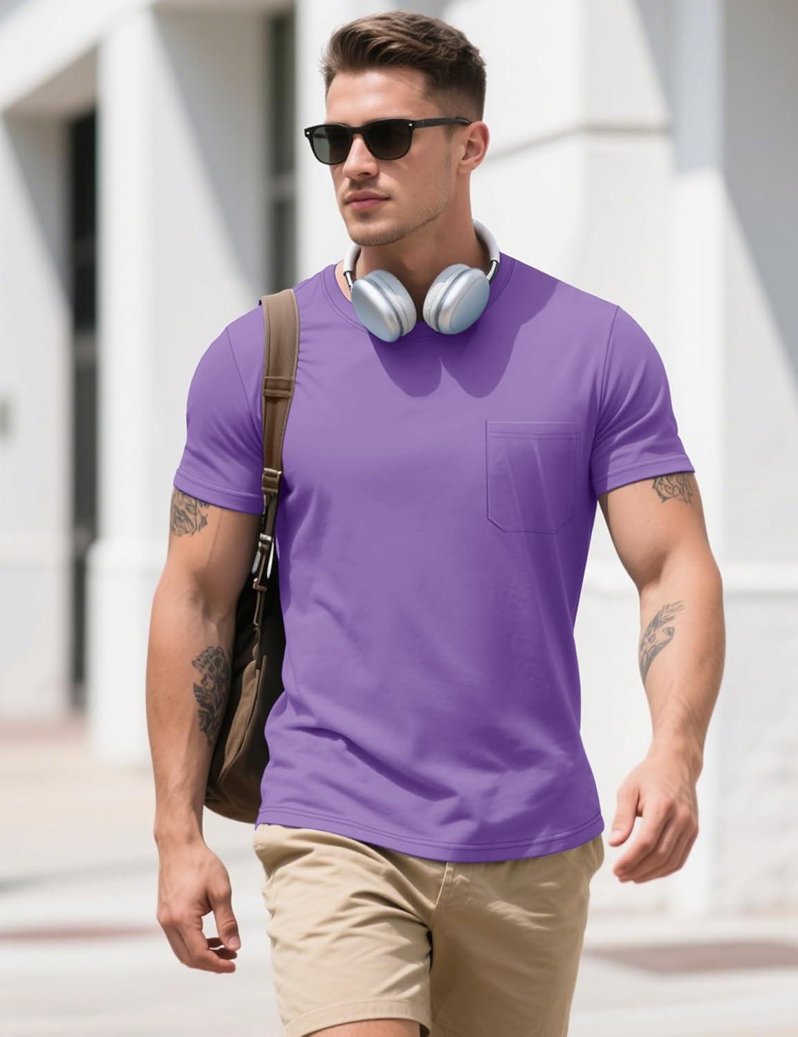 imageMAGCOMSEN Mens Pocket T Shirts Cooling UPF 50 Summer Tee Shirt Short Sleeve Crewneck Tee Cotton Lightweight Casual TShirtLight Purple