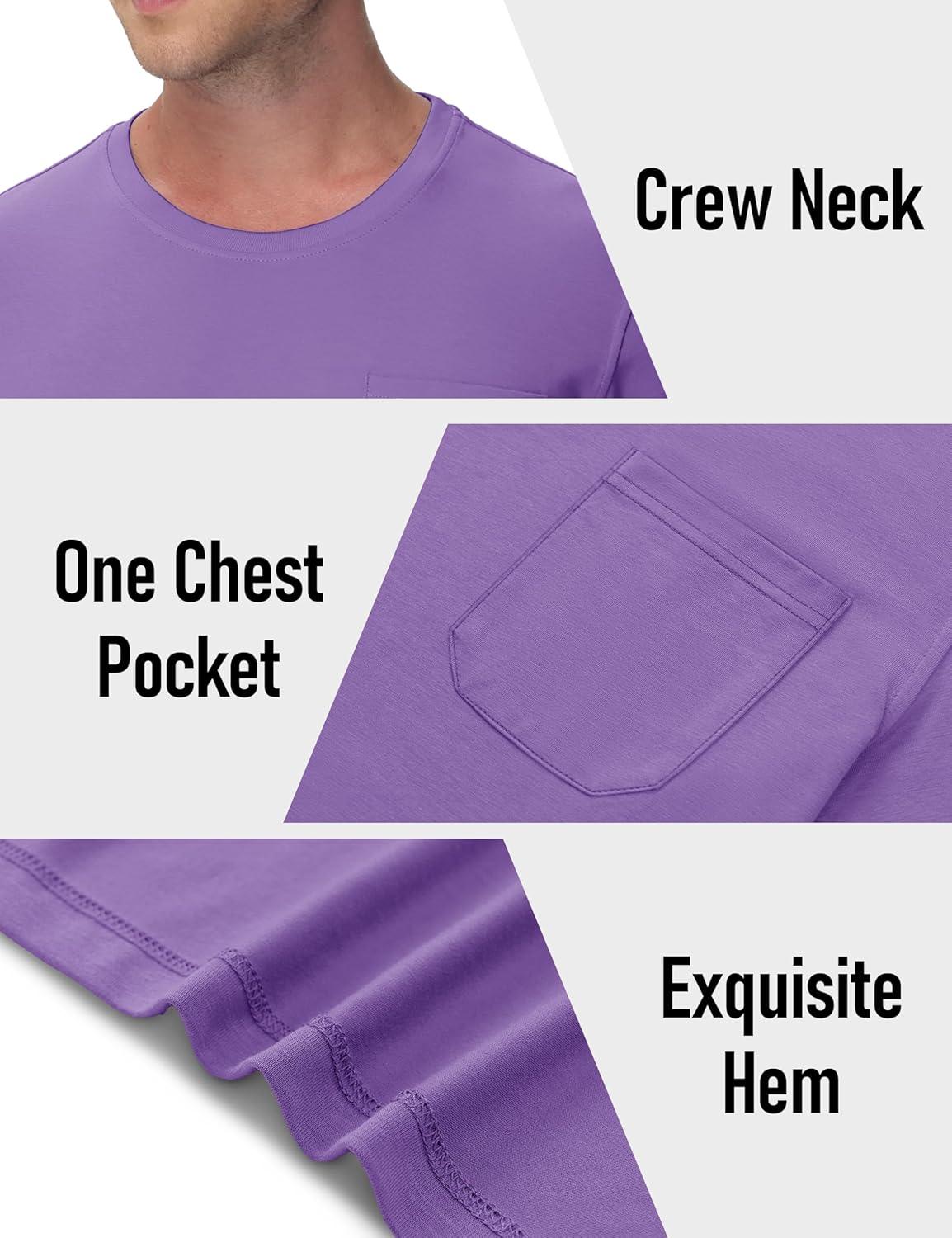 imageMAGCOMSEN Mens Pocket T Shirts Cooling UPF 50 Summer Tee Shirt Short Sleeve Crewneck Tee Cotton Lightweight Casual TShirtLight Purple