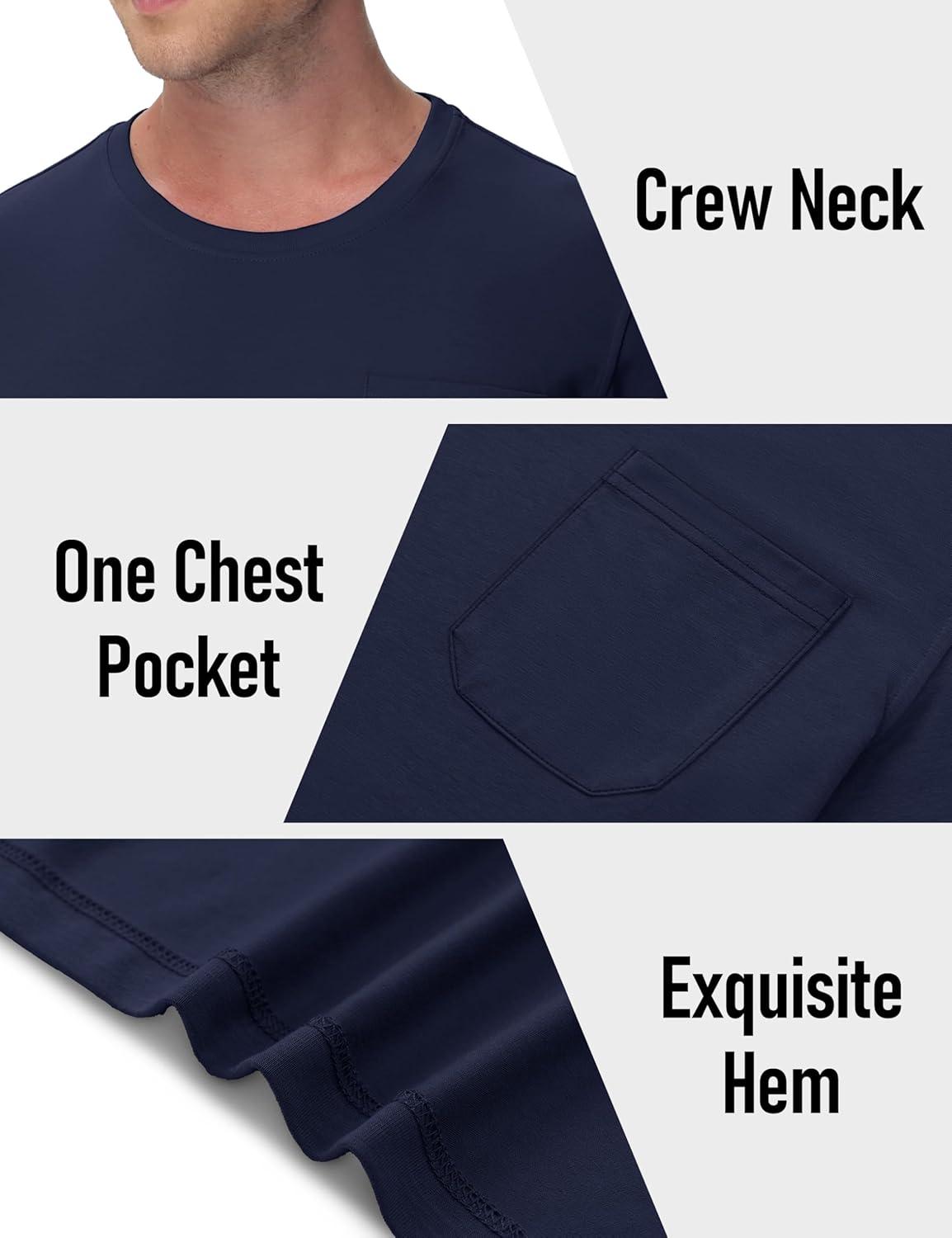imageMAGCOMSEN Mens Pocket T Shirts Cooling UPF 50 Summer Tee Shirt Short Sleeve Crewneck Tee Cotton Lightweight Casual TShirtNavy Blue