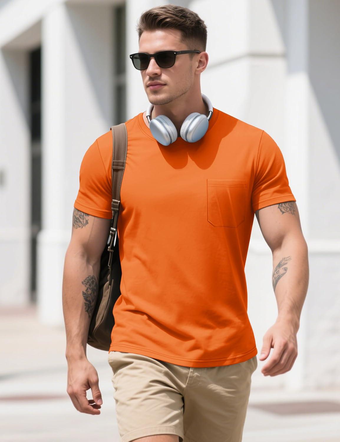 imageMAGCOMSEN Mens Pocket T Shirts Cooling UPF 50 Summer Tee Shirt Short Sleeve Crewneck Tee Cotton Lightweight Casual TShirtOrange