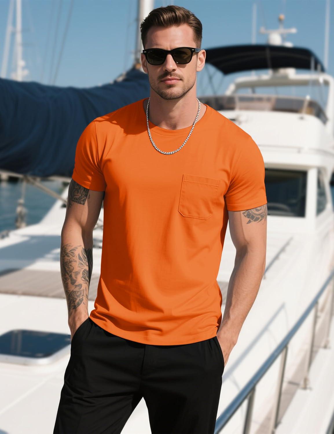 imageMAGCOMSEN Mens Pocket T Shirts Cooling UPF 50 Summer Tee Shirt Short Sleeve Crewneck Tee Cotton Lightweight Casual TShirtOrange