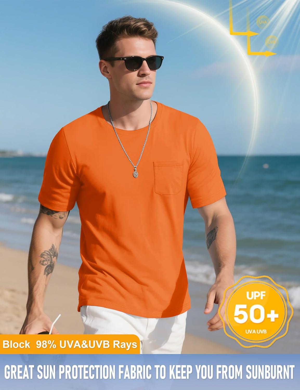 imageMAGCOMSEN Mens Pocket T Shirts Cooling UPF 50 Summer Tee Shirt Short Sleeve Crewneck Tee Cotton Lightweight Casual TShirtOrange