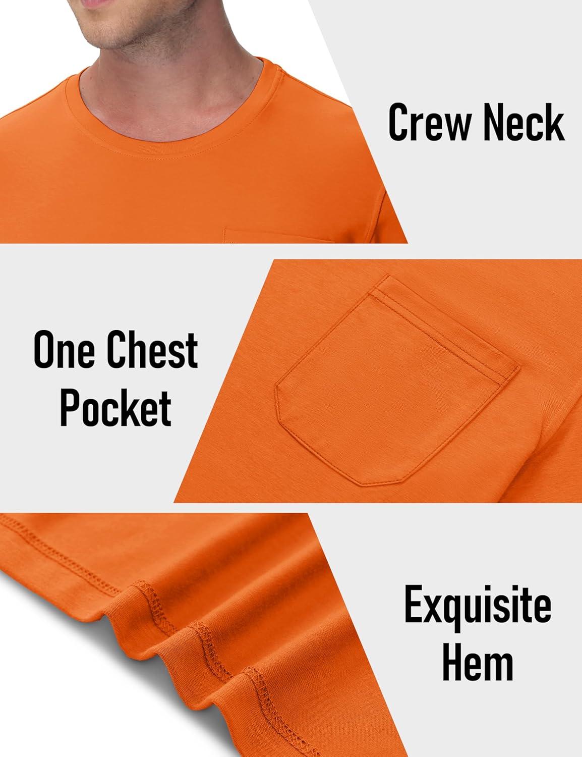 imageMAGCOMSEN Mens Pocket T Shirts Cooling UPF 50 Summer Tee Shirt Short Sleeve Crewneck Tee Cotton Lightweight Casual TShirtOrange