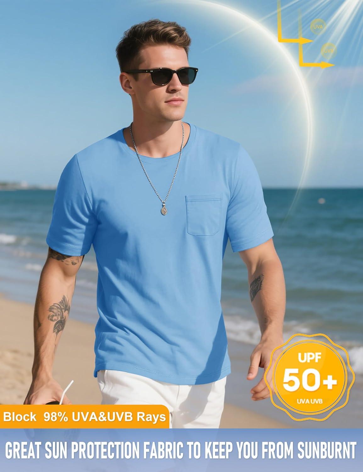 imageMAGCOMSEN Mens Pocket T Shirts Cooling UPF 50 Summer Tee Shirt Short Sleeve Crewneck Tee Cotton Lightweight Casual TShirtSkyblue