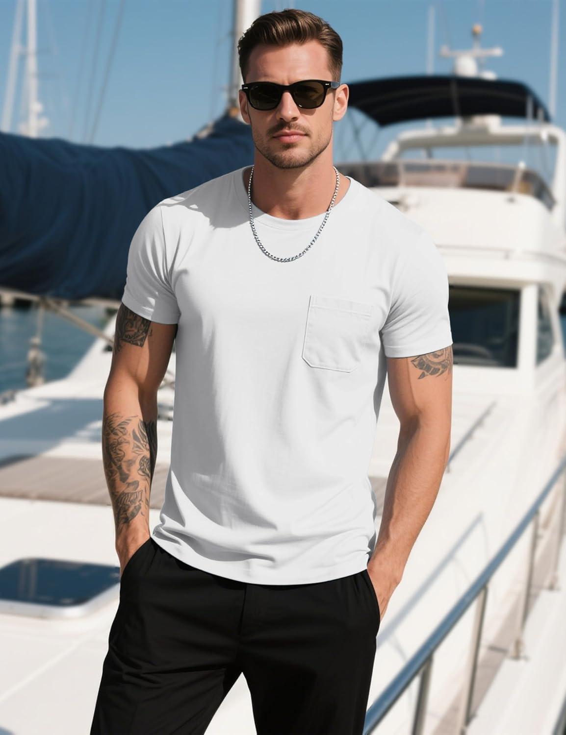 imageMAGCOMSEN Mens Pocket T Shirts Cooling UPF 50 Summer Tee Shirt Short Sleeve Crewneck Tee Cotton Lightweight Casual TShirtWhite