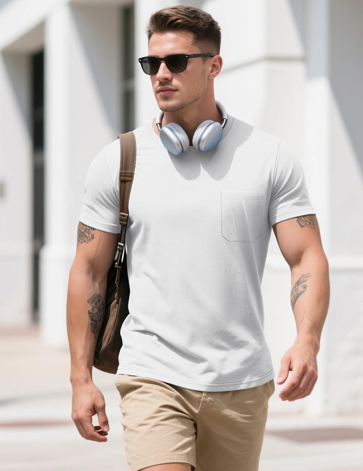 imageMAGCOMSEN Mens Pocket T Shirts Cooling UPF 50 Summer Tee Shirt Short Sleeve Crewneck Tee Cotton Lightweight Casual TShirtWhite