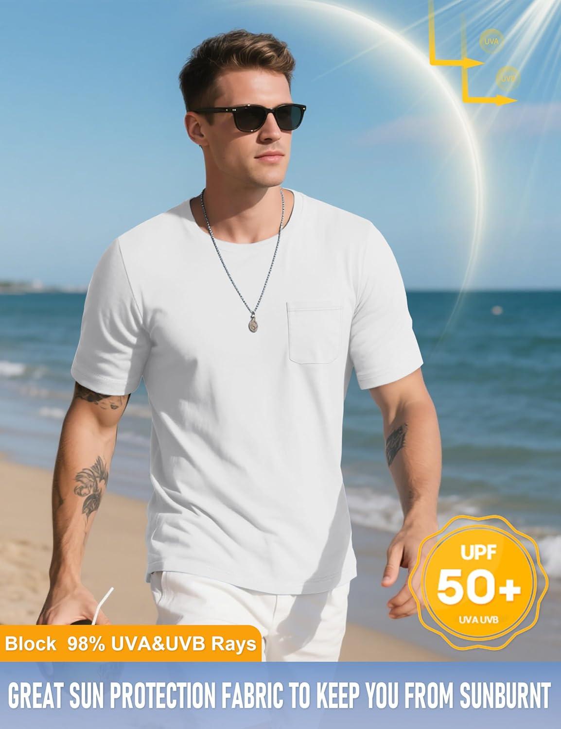 imageMAGCOMSEN Mens Pocket T Shirts Cooling UPF 50 Summer Tee Shirt Short Sleeve Crewneck Tee Cotton Lightweight Casual TShirtWhite