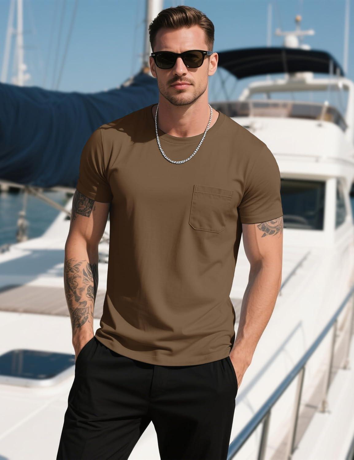 imageMAGCOMSEN Mens Pocket T Shirts Cooling UPF 50 Summer Tee Shirt Short Sleeve Crewneck Tee Cotton Lightweight Casual TShirtWolf Brown