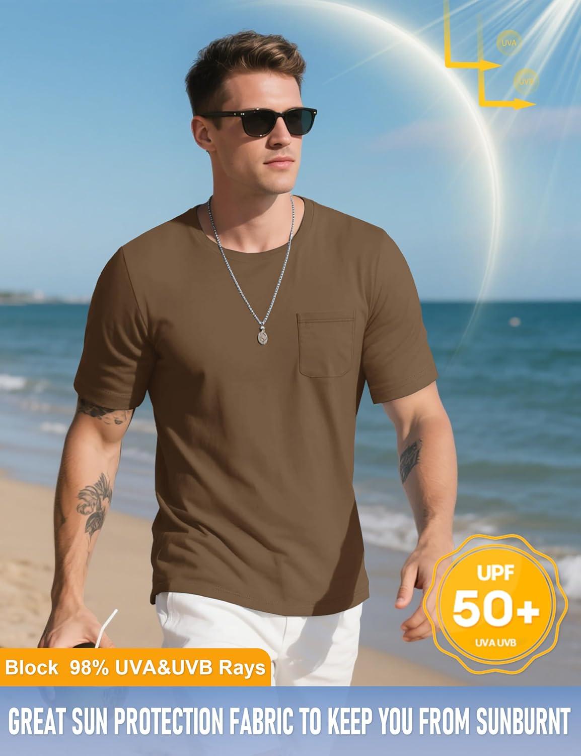 imageMAGCOMSEN Mens Pocket T Shirts Cooling UPF 50 Summer Tee Shirt Short Sleeve Crewneck Tee Cotton Lightweight Casual TShirtWolf Brown