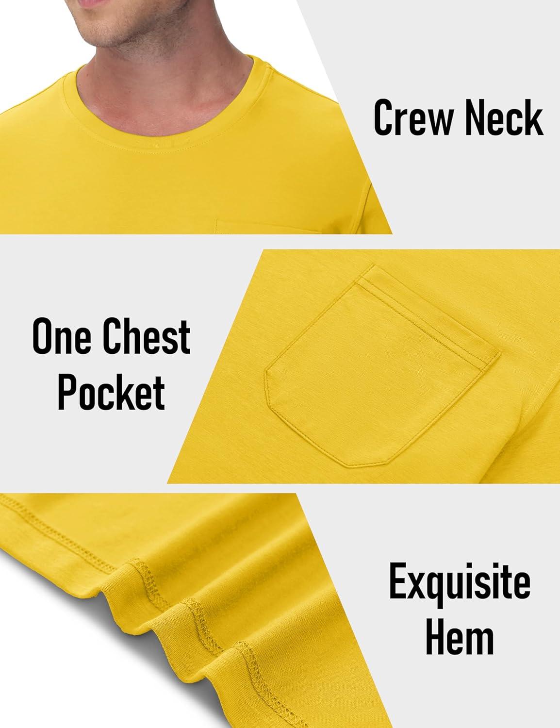 imageMAGCOMSEN Mens Pocket T Shirts Cooling UPF 50 Summer Tee Shirt Short Sleeve Crewneck Tee Cotton Lightweight Casual TShirtYellow