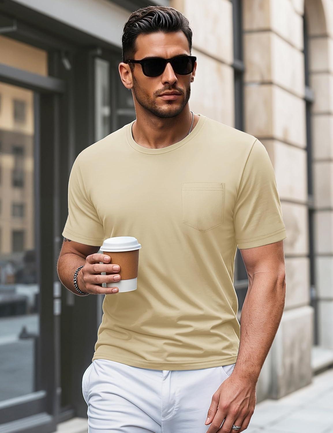 imageMAGCOMSEN Mens Pocket T Shirts Short Sleeve Cotton Moisture Wicking Plain Tshirts Casual Lightweight Summer Basic TeesApricotcotton