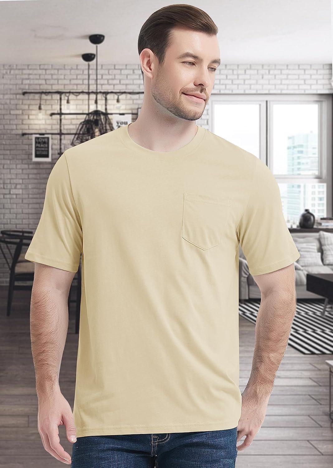 imageMAGCOMSEN Mens Pocket T Shirts Short Sleeve Cotton Moisture Wicking Plain Tshirts Casual Lightweight Summer Basic TeesApricotcotton