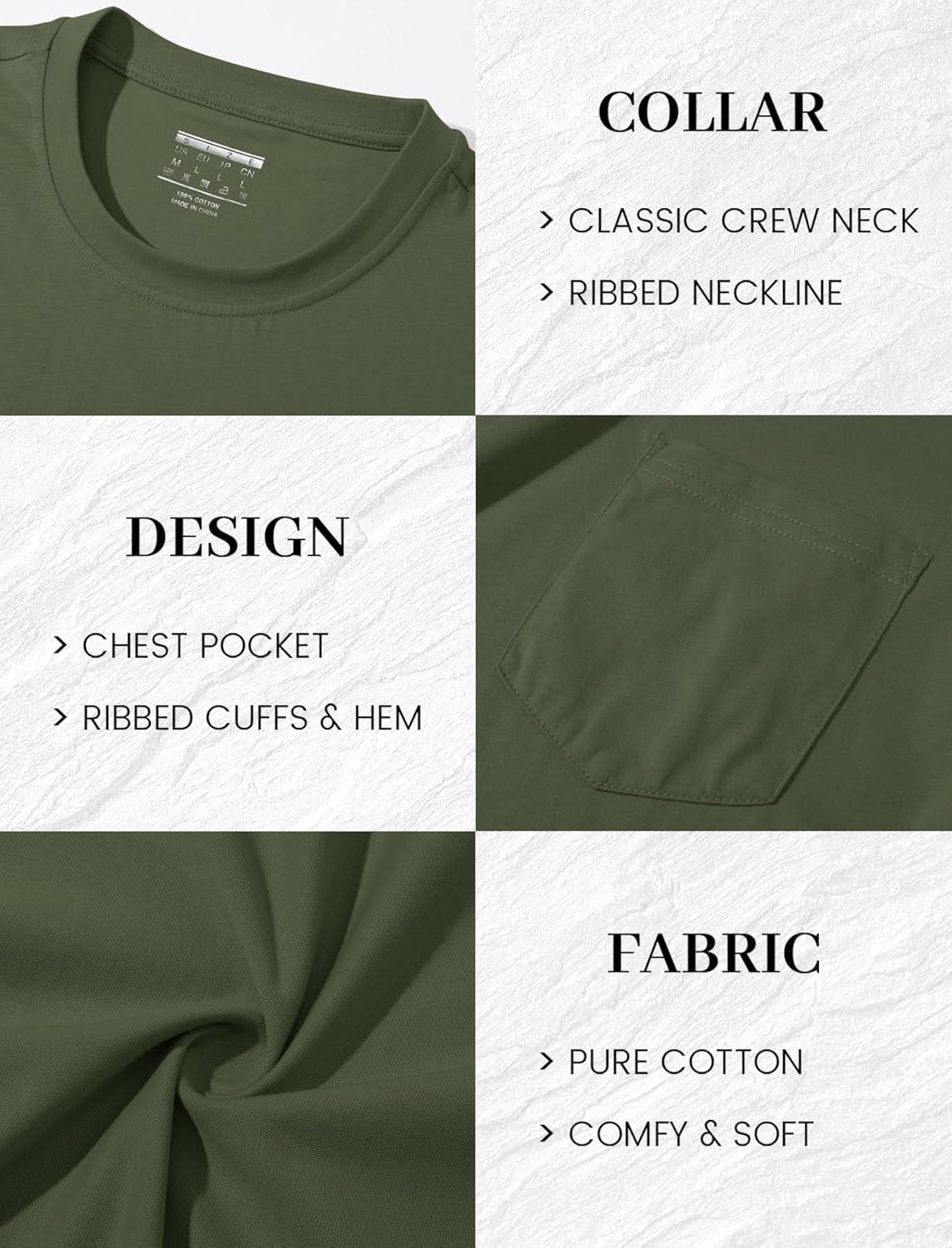 imageMAGCOMSEN Mens Pocket T Shirts Short Sleeve Cotton Moisture Wicking Plain Tshirts Casual Lightweight Summer Basic TeesArmy Greencotton