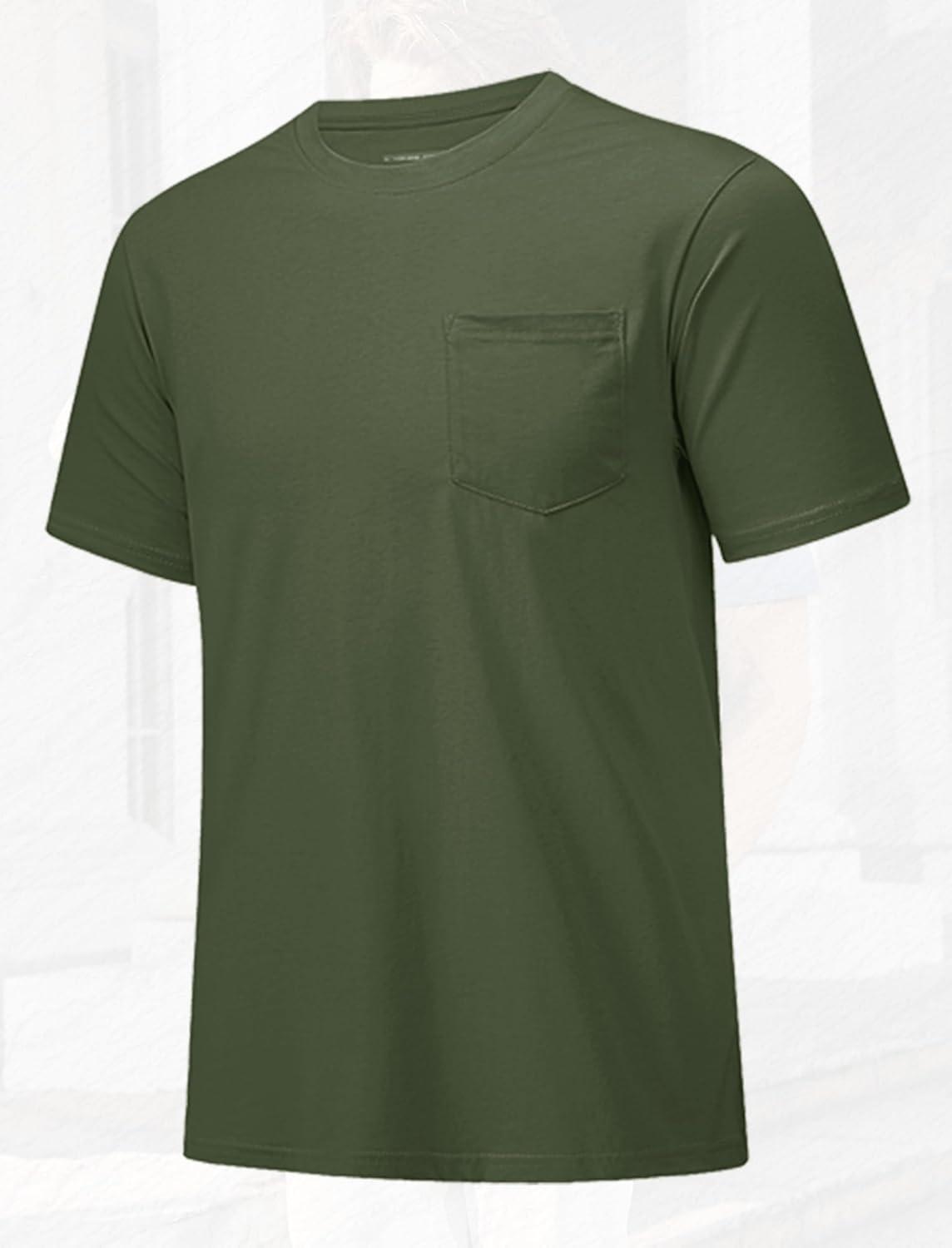 imageMAGCOMSEN Mens Pocket T Shirts Short Sleeve Cotton Moisture Wicking Plain Tshirts Casual Lightweight Summer Basic TeesArmy Greencotton