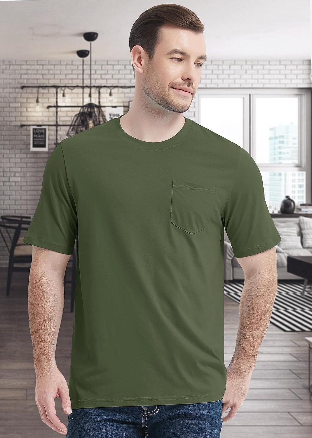 imageMAGCOMSEN Mens Pocket T Shirts Short Sleeve Cotton Moisture Wicking Plain Tshirts Casual Lightweight Summer Basic TeesArmy Greencotton