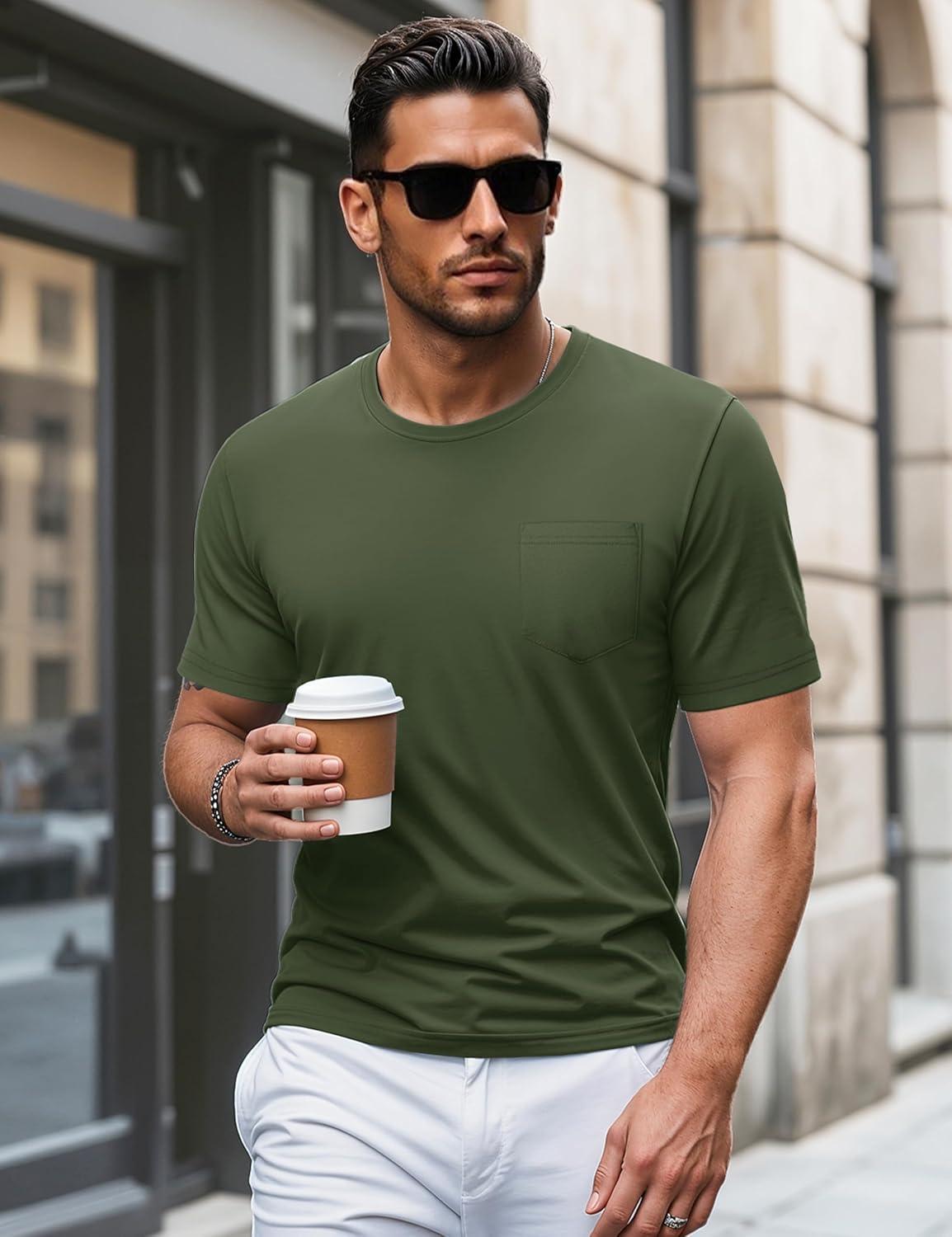 imageMAGCOMSEN Mens Pocket T Shirts Short Sleeve Cotton Moisture Wicking Plain Tshirts Casual Lightweight Summer Basic TeesArmy Greencotton