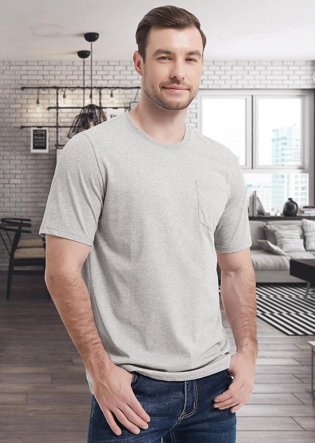 imageMAGCOMSEN Mens Pocket T Shirts Short Sleeve Cotton Moisture Wicking Plain Tshirts Casual Lightweight Summer Basic TeesBeigecotton Blend