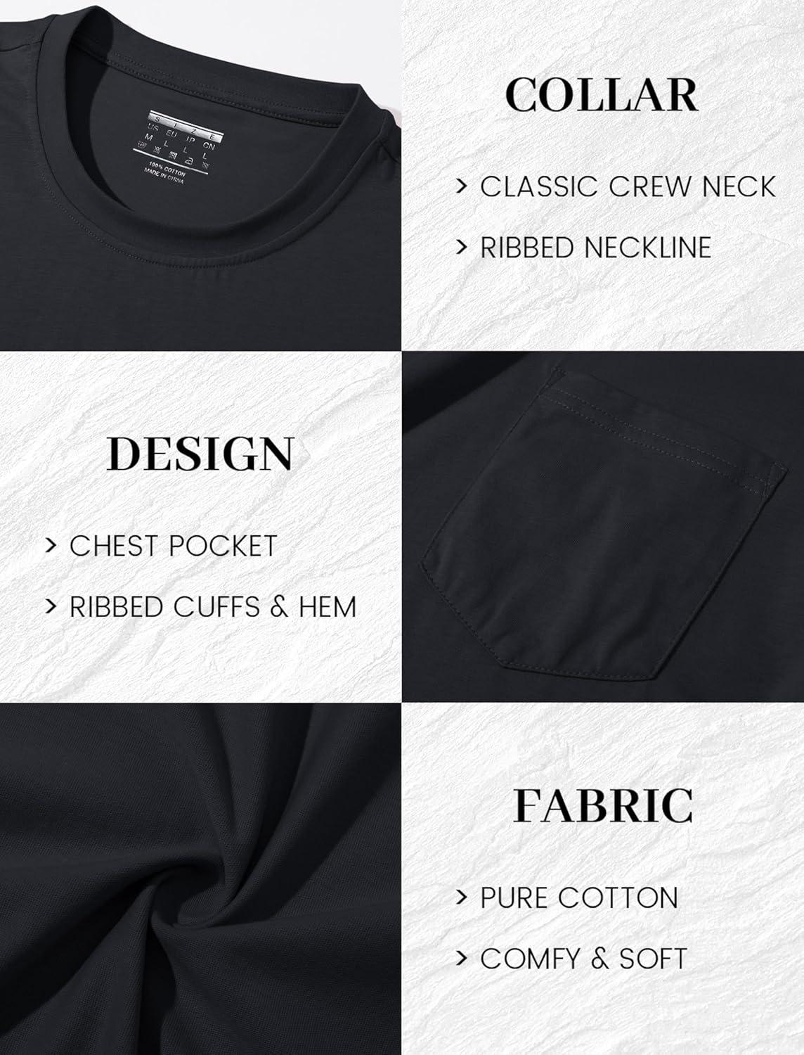 imageMAGCOMSEN Mens Pocket T Shirts Short Sleeve Cotton Moisture Wicking Plain Tshirts Casual Lightweight Summer Basic TeesBlackcotton