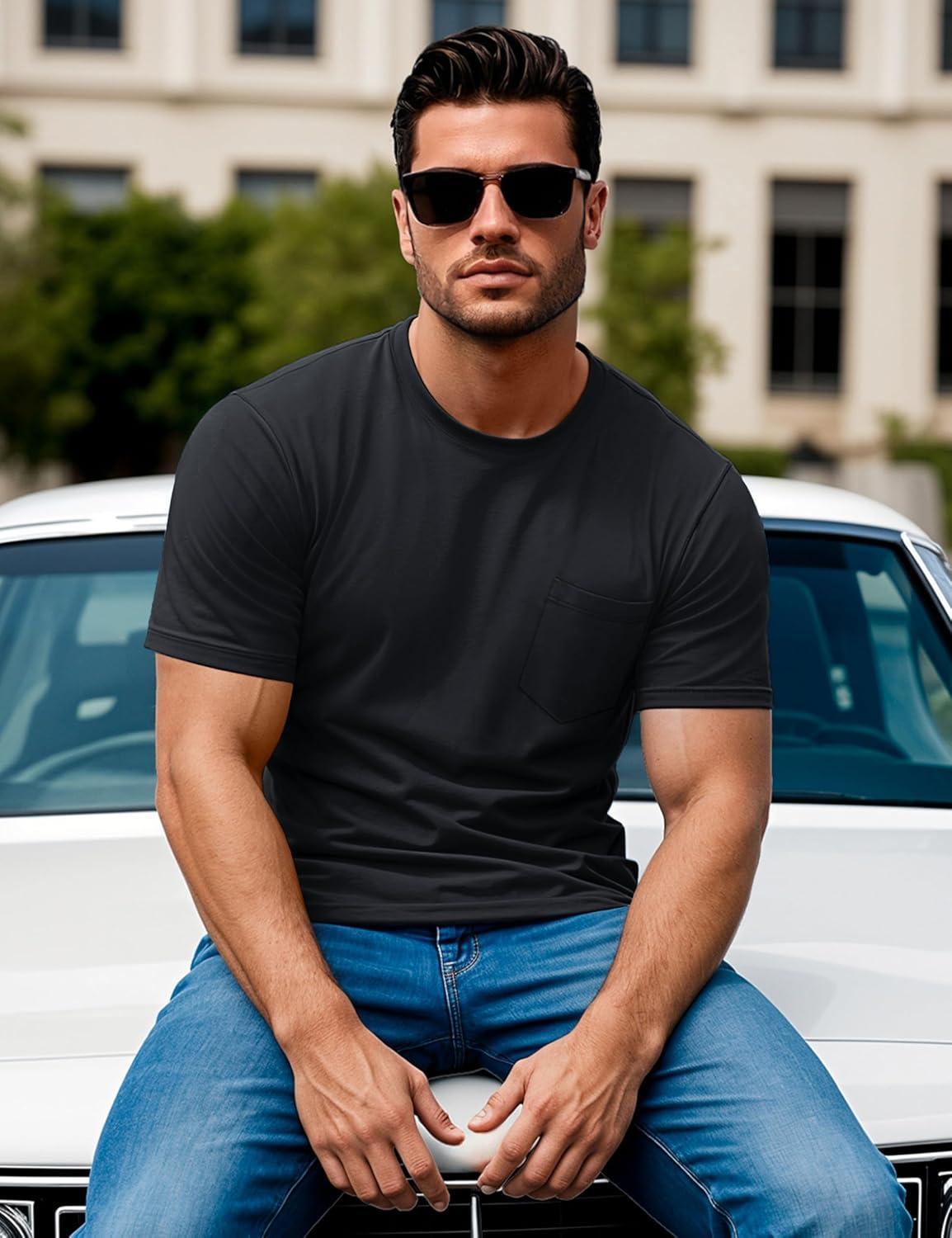 imageMAGCOMSEN Mens Pocket T Shirts Short Sleeve Cotton Moisture Wicking Plain Tshirts Casual Lightweight Summer Basic TeesBlackcotton