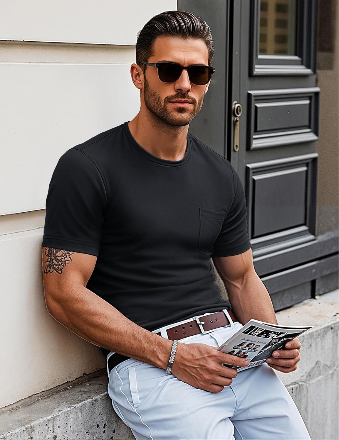 imageMAGCOMSEN Mens Pocket T Shirts Short Sleeve Cotton Moisture Wicking Plain Tshirts Casual Lightweight Summer Basic TeesBlackcotton