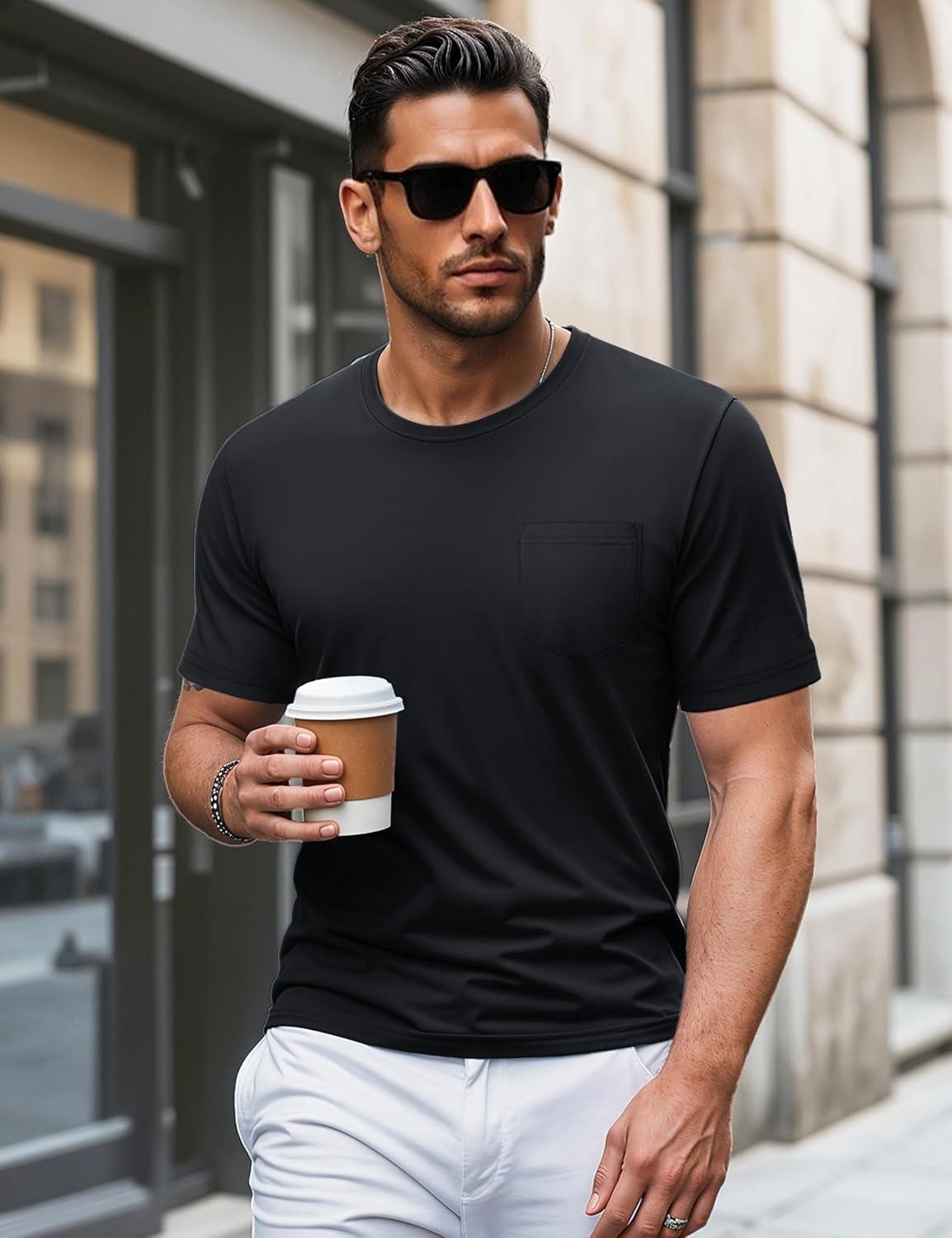 imageMAGCOMSEN Mens Pocket T Shirts Short Sleeve Cotton Moisture Wicking Plain Tshirts Casual Lightweight Summer Basic TeesBlackcotton