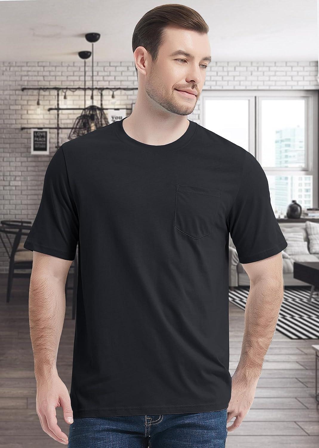 imageMAGCOMSEN Mens Pocket T Shirts Short Sleeve Cotton Moisture Wicking Plain Tshirts Casual Lightweight Summer Basic TeesBlackcotton