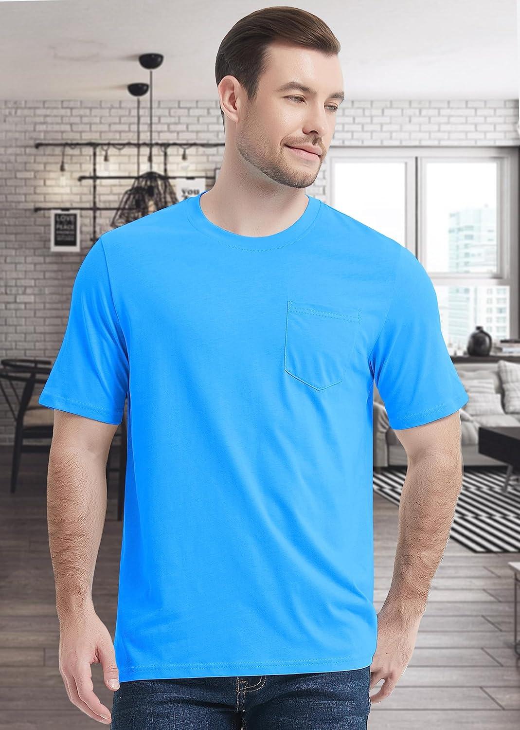 imageMAGCOMSEN Mens Pocket T Shirts Short Sleeve Cotton Moisture Wicking Plain Tshirts Casual Lightweight Summer Basic TeesBluecotton