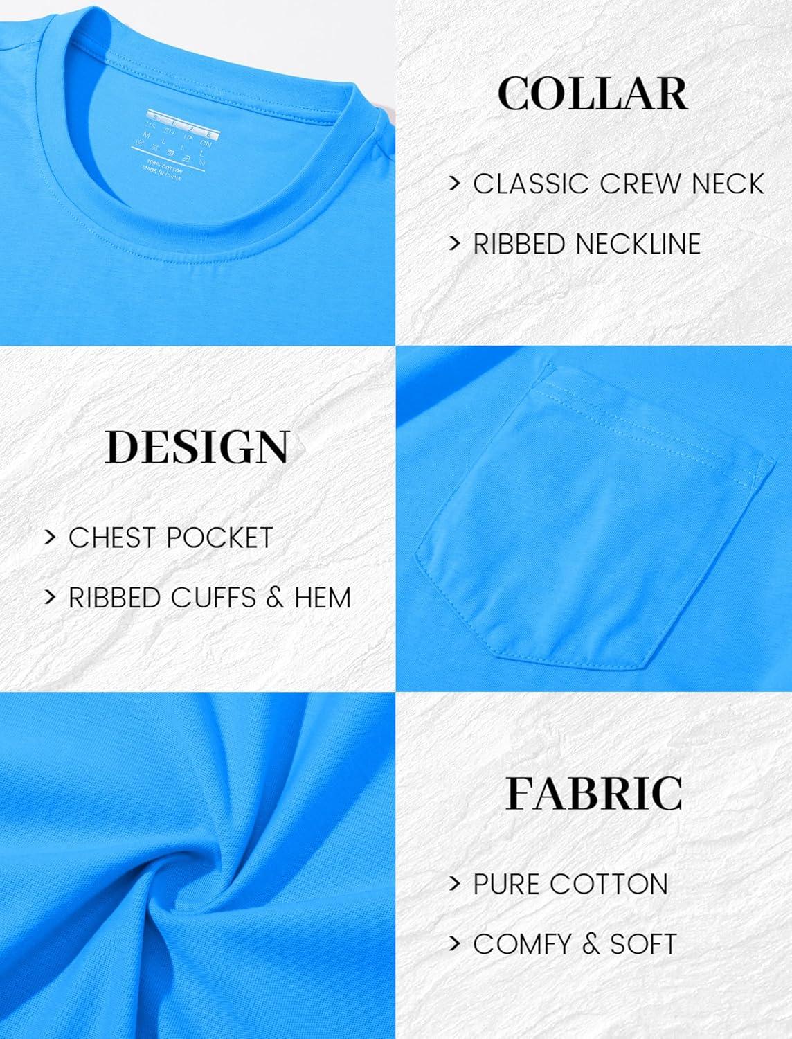 imageMAGCOMSEN Mens Pocket T Shirts Short Sleeve Cotton Moisture Wicking Plain Tshirts Casual Lightweight Summer Basic TeesBluecotton