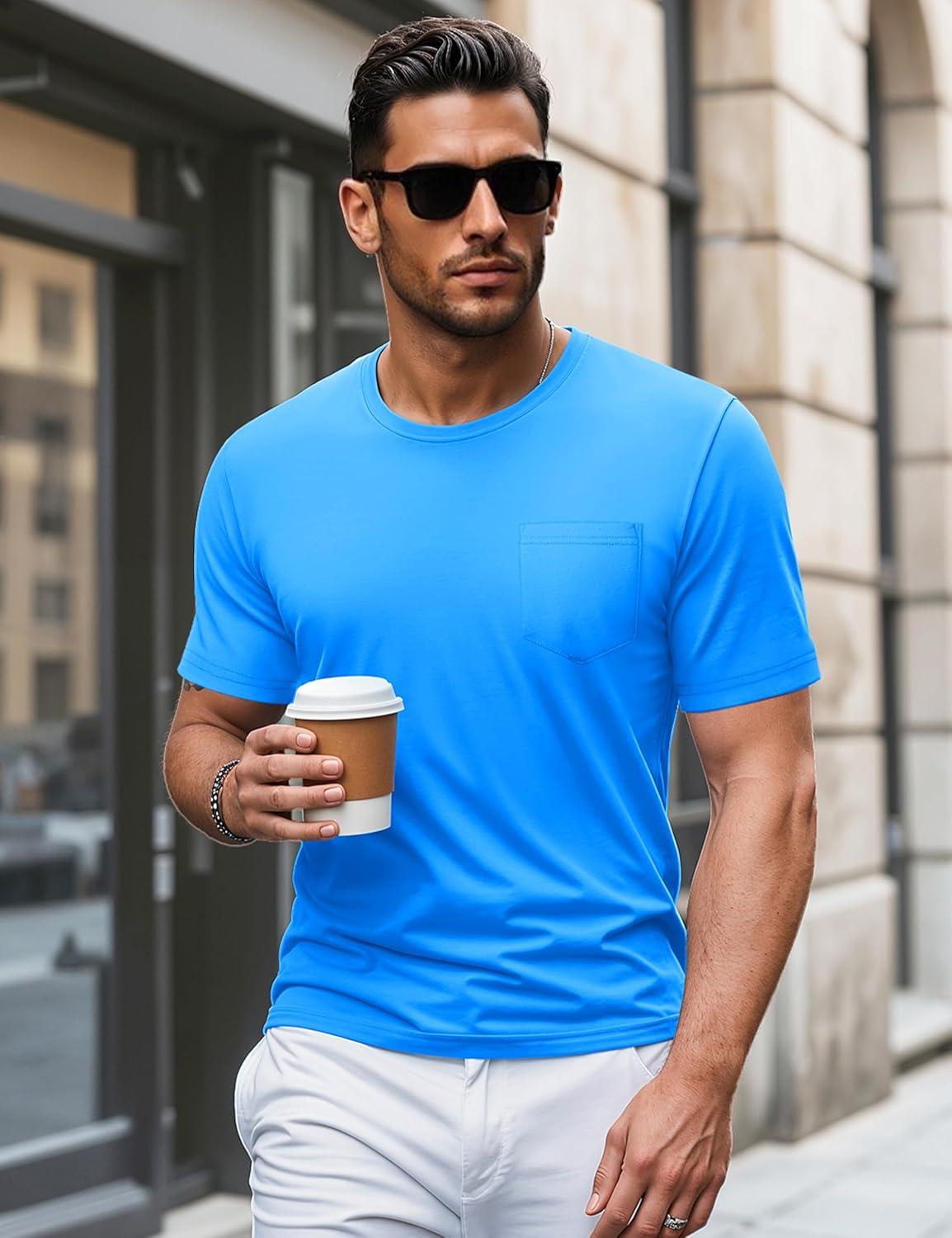 imageMAGCOMSEN Mens Pocket T Shirts Short Sleeve Cotton Moisture Wicking Plain Tshirts Casual Lightweight Summer Basic TeesBluecotton
