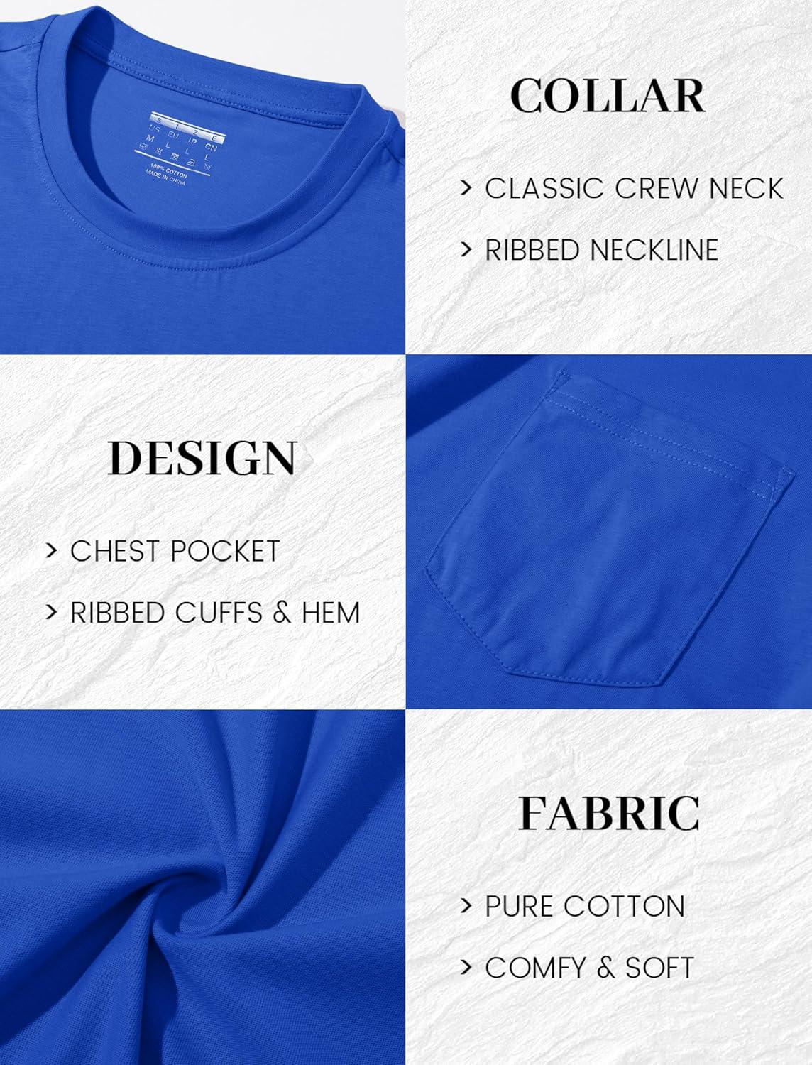 imageMAGCOMSEN Mens Pocket T Shirts Short Sleeve Cotton Moisture Wicking Plain Tshirts Casual Lightweight Summer Basic TeesBright Bluecotton
