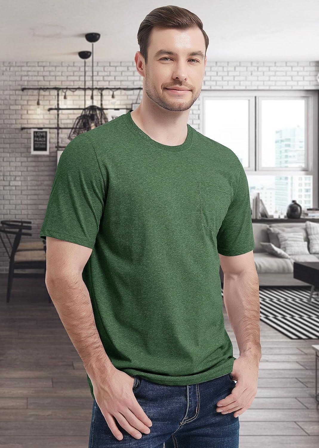 imageMAGCOMSEN Mens Pocket T Shirts Short Sleeve Cotton Moisture Wicking Plain Tshirts Casual Lightweight Summer Basic TeesDark Greencotton Blend