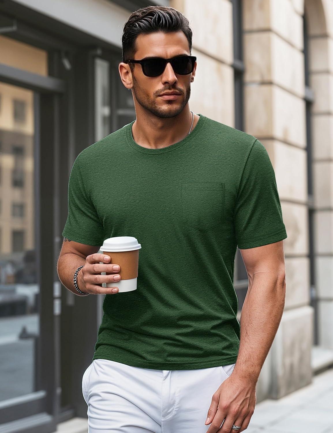 imageMAGCOMSEN Mens Pocket T Shirts Short Sleeve Cotton Moisture Wicking Plain Tshirts Casual Lightweight Summer Basic TeesDark Greencotton Blend