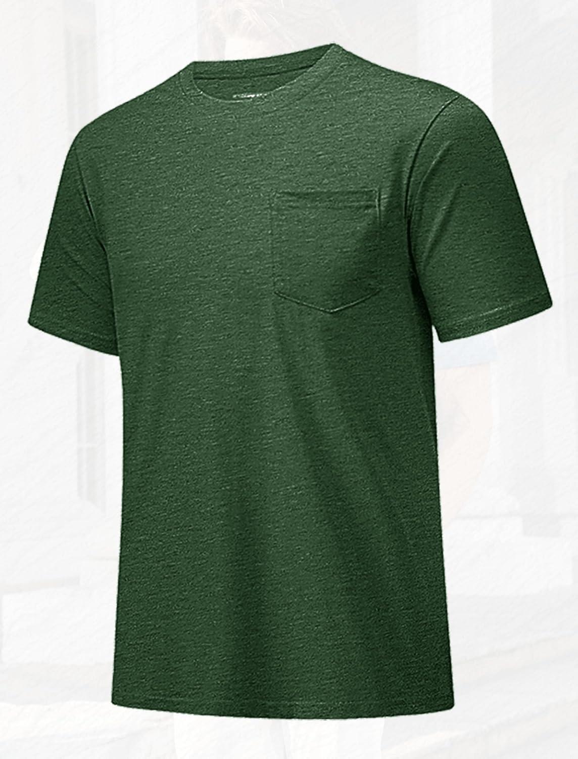 imageMAGCOMSEN Mens Pocket T Shirts Short Sleeve Cotton Moisture Wicking Plain Tshirts Casual Lightweight Summer Basic TeesDark Greencotton Blend